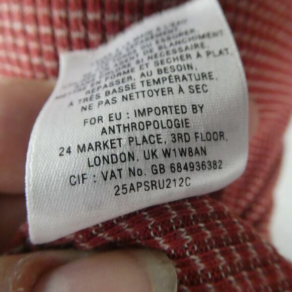 Deletta Anthropologie Red Brown White Striped Pleated Neck Mock Blouse Elbow XS - Picture 6 of 7